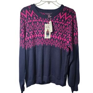 Gloria Vanderbilt NWT Navy Fuchsia Fairisle Sweater Women's L